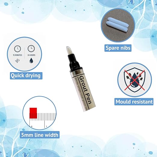 Grout Pen Twin Pack | White | 2 x 7ml/0.24 fl oz | Make the Appearance of Grout Cleaner