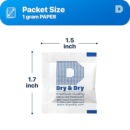 Dry & Dry 1 Gram [200 Packets] Silica Gel Packets Desiccants, Silica Packets - Rechargeable Moisture Absorbers for Food Storage, Electronics, 3D Filament & Safes