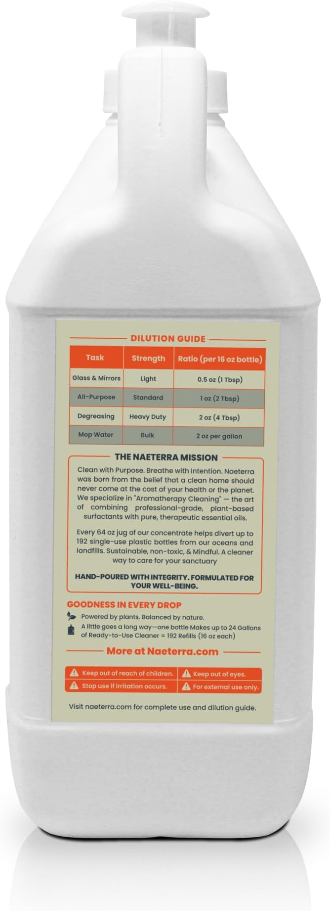 Naeterra Citrus Zest All-Purpose Cleaning Concentrate Kit – 64 oz Jug Makes 24 Gallons | Includes 16 oz Amber Glass Spray Bottle | Energizing Citrus Essential Oils | EWG Green-Rated Ingredients