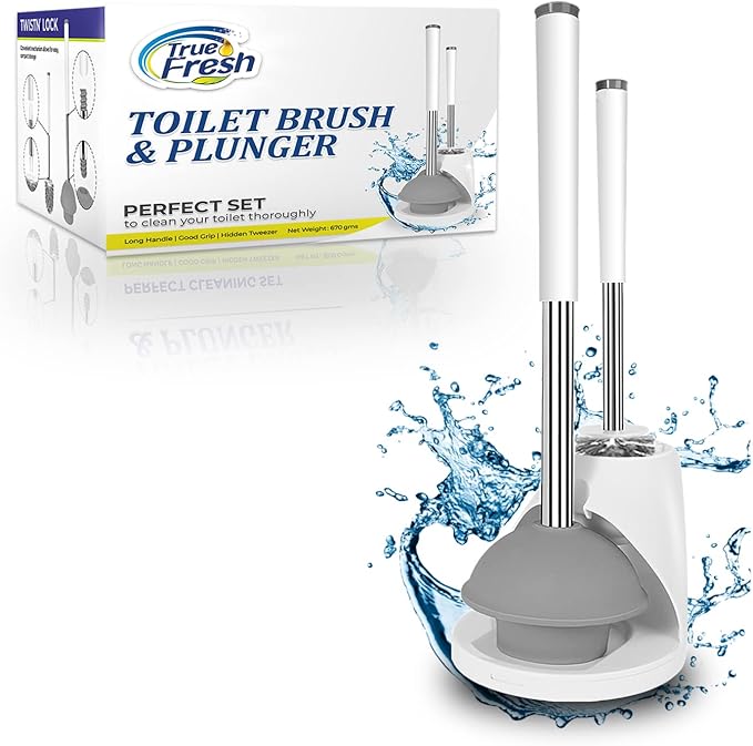True Fresh 15-Pack Washing Machine Cleaner Tablets (12-Month Supply) & 2-in-1 Toilet Brush & Plunger Set - Ultimate Deep Cleaning for a Fresh, Sparkling Home