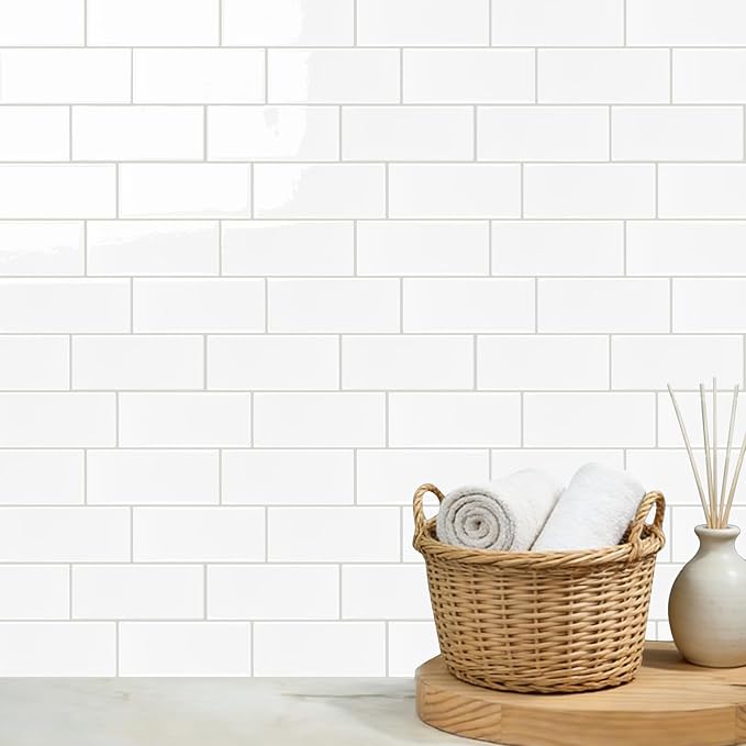 Subway Backsplash Tile Peel and Stick, Pure White Self Adhesive Tiles for Kitchen, 10-Sheet Stick on Backsplash for Kitchen and Bathroom (11.56“x8.38)