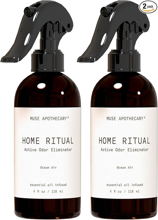 Muse Apothecary Home Ritual Active Odor Eliminator Spray - Furniture Deodorizer Spray & Bathroom Odor Eliminator for Home - Essential Oil Air Freshener - 4oz, Ocean Air