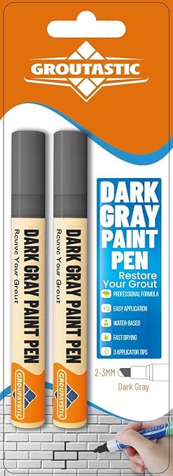 Dark Gray Grout Paint Pen Tile Grout Colorant & Sealer Marker, Quick-Dry, Ideal for Bathroom, Shower, Kitchen Tiles Restores Grout Lines, 3 Adjustable Tips (2-3 mm) 2 Pack