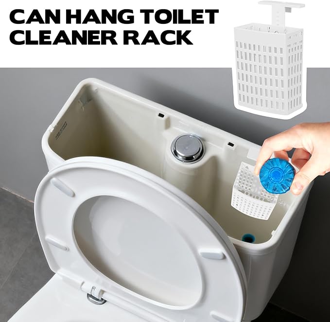 2PCS Toilet Tank Cleaning Tablet Holder, Hanging Holder with Adjustable Hook to Hang Toilet Cleaner Box, Can Collect Residue Inside the toilet, White