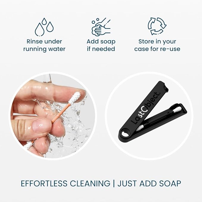 LastSwab® Reusable Cotton Swabs for Ear Cleaning - The Sustainable and Sanitary Alternative to Single-Use Q Tips - Zero Waste and Easy to Clean - Comes with a Convenient Travel Case Holder - Black