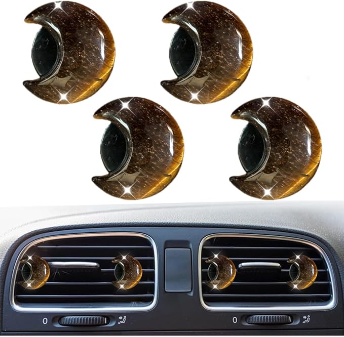 4 Pcs Crystal Moon Air Vent Clips, Quartz Moon Style Car Air Fresheners, Cute Car Decoration & Interior Decor Accessories for Women & Men (Brown)