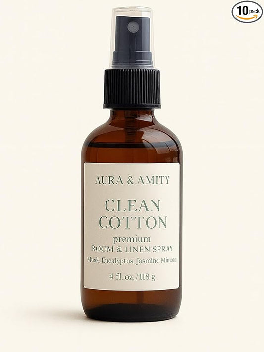 Aura & Amity Premium Room & Linen Spray – Handmade Luxury Fabric & Home Fragrance Mist, Long-Lasting & Eco-Friendly (Clean Cotton)