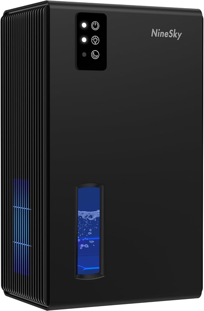 NineSky Dehumidifier, 1000 sq.ft Dehumidifiers for Home with 95oz Large Water Tank,Quiet Dehumidifier with 7-Color Ambient Light & Auto Shut Off, Dehumidifier for Basement, Bedroom, Bathroom (Black)
