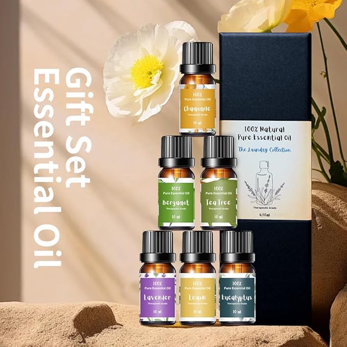 Essential Oils for Laundry, Diffusers, Dryer Balls, Candles, Soaps – 6 Most Used 100% Pure Therapeutic Grade Aromatherapy Oils, Lavender, Tea Tree, Eucalyptus, Bergamot, Lemon, Chamomile