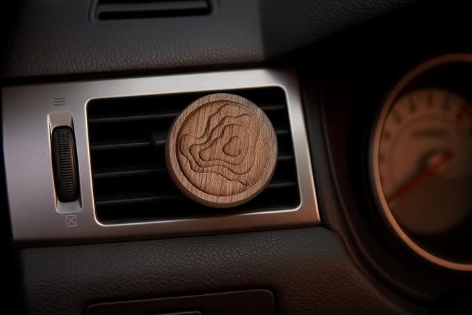 4 Pieces Wooden Aromatherapy Round Essential Oil Diffuser.Walnut Wooden Car Vent Air Freshener Clip for Offices, Home, Cars, Fridge Magnet, Sauna Rooms, SPA Centers,Yoga Rooms