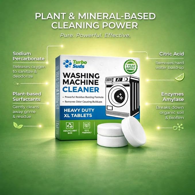 Washing Machine Cleaner Tablets XL – Heavy Duty Descaler and Deodorizer Tablets for HE Front Load and Top Load Washers – Powerful Washing Machine Cleaning Tablet – 12 XL Tablets, 1 Year Supply