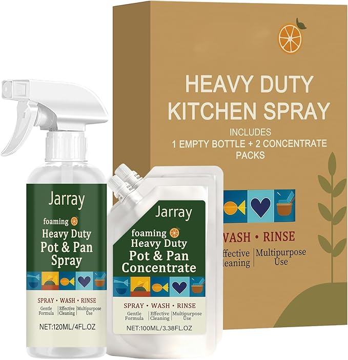 Kitchen Cleaner Spray, Pot Pan Grease Remover, Multi-Purpose Oven Stove Top Degreaser, with 1 Bottle & 2 Refills