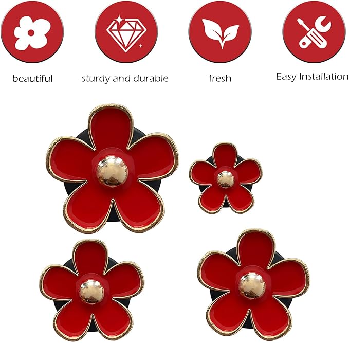 4 PCS Daisy Flower Car Air Freshener Vent Clips, Cute Car Accessories Air Conditioning Outlet Clips for Women, Universal Charm Interior Decor (Red)