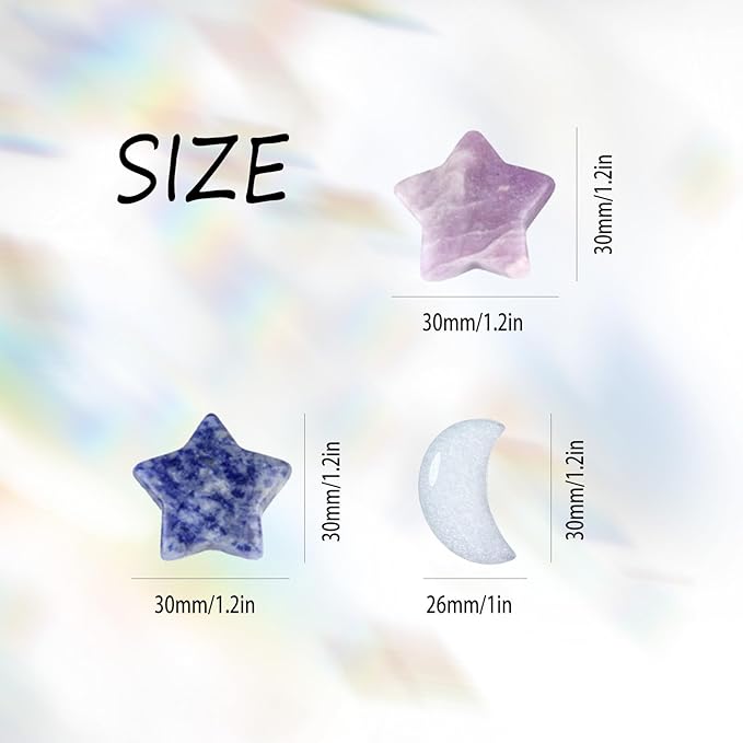 Moon Stars Car Decor,Boho Air Vent Clips,Refillable Car Fresheners,3pcs Natural Crystal Stone Hippie Dashboard Decorations Accessories,Best Wishes for Lover and Friend (Blue & Purple)