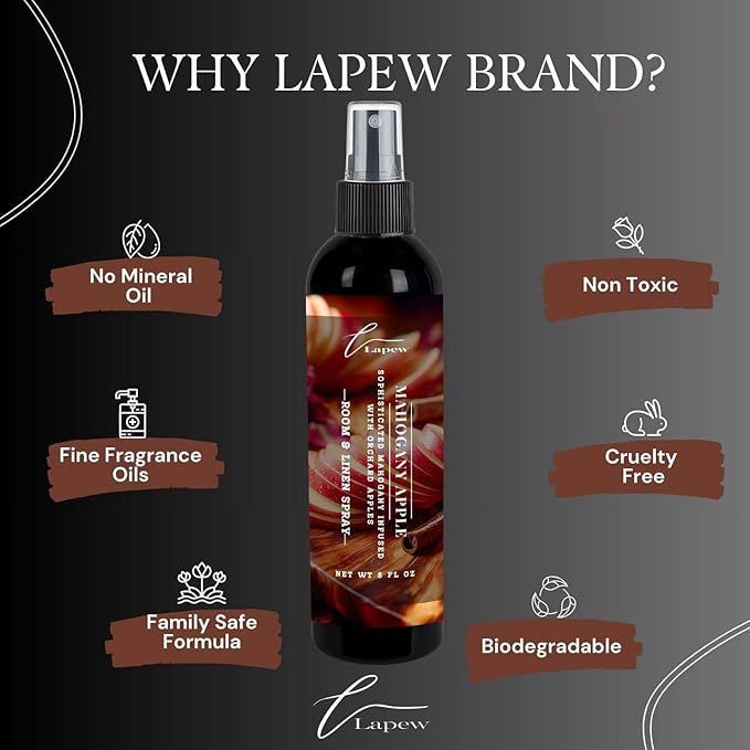 Lapew Room & Linen Spray | Fragrance Mist for Home, Car & Office | Fabric & Air Freshener | Neutralizing Mist | Made in USA | Mahogany Apple