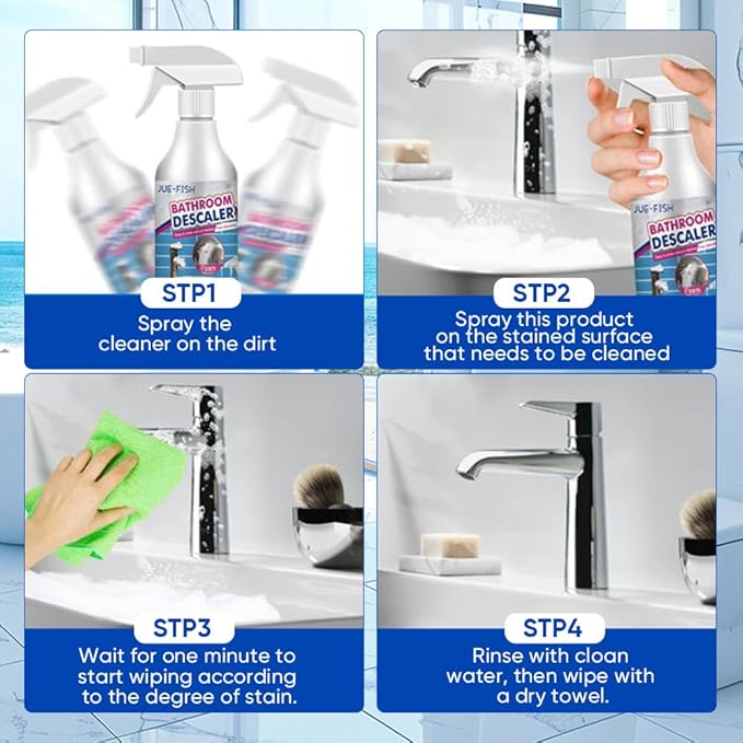 Bathroom Descaler Foam Cleaner 2025|Powerful Cleaner Spray for Shower,Bathtub,Glass,Faucet,Tile,Toilet|Strong Cleaning for Stubborn Stains&Limescale Removal with 2 Microfiber Cloths (2 PCS-4oz)
