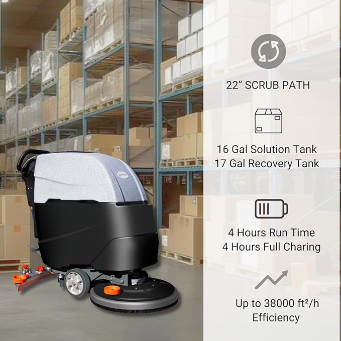 AF2217 Auto Self-Propelled Floor Scrubber Kit, 22" Path, 17-Gal, Up to 38000 ft²/h, Lithium Battery, Heavy-Duty & High-Efficiency Cleaning for Warehouses, Schools, Hospitals, Malls
