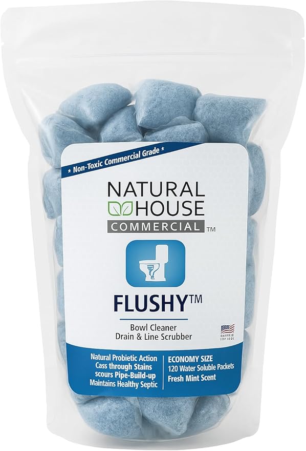 Natural House Flushy - Probiotic Toilet Bowl Cleaner Pods - Septic Safe - Removes Hard Water Stains - Fresh Mint Scent - 120 Pack