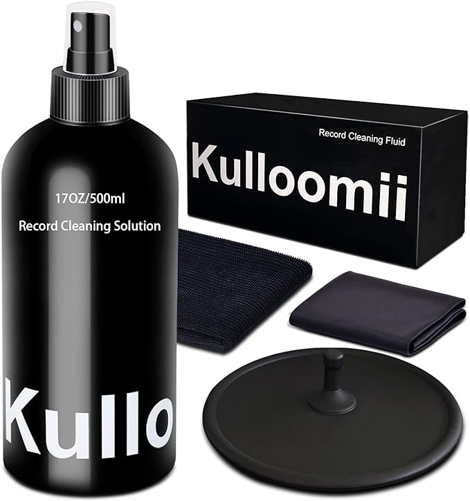 Vinyl Record Cleaner Solution 17oz/500ml, 4Pcs Vinyl Record Cleaning Kit, Record Cleaning Fluid Spray & Label Protector & Microfiber Cloth & Protector Pad, Record Player Cleaning Kit for LP Album