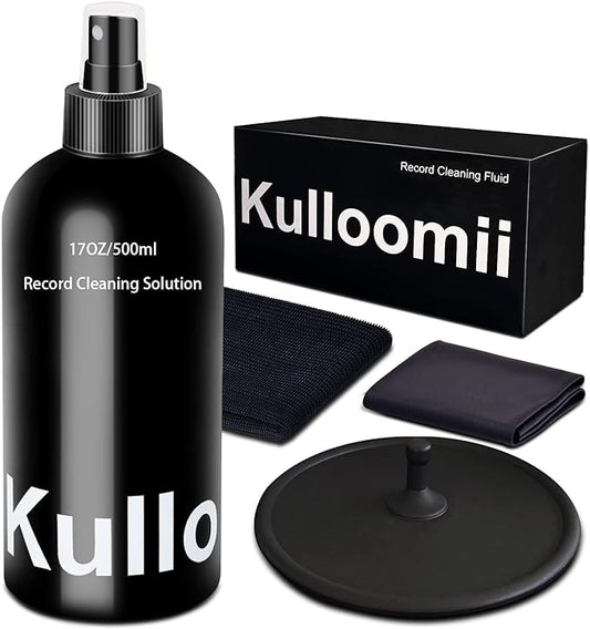 Vinyl Record Cleaner Solution 17oz/500ml, 4Pcs Vinyl Record Cleaning Kit, Record Cleaning Fluid Spray & Label Protector & Microfiber Cloth & Protector Pad, Record Player Cleaning Kit for LP Album