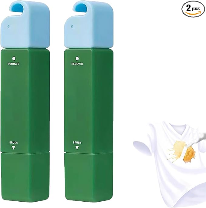 Portable Instant Stain Remover Pen,3-Second Stain Remover Pen for Clothes,Water Free Clean,Double Head Instant Treater Sticks With Lanyard,Travel & Pocket-Sized (2, Green)