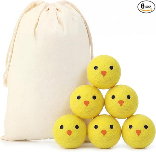 Jenaai 6 Pcs Wool Dryer Balls Bulk for Easter Laundry Basket Cute Organic XL Wool Dryer Laundry Balls Natural Soft Fabric Softener Anti Static Fabric Softener Alternative for Clothes(Easter Chick)