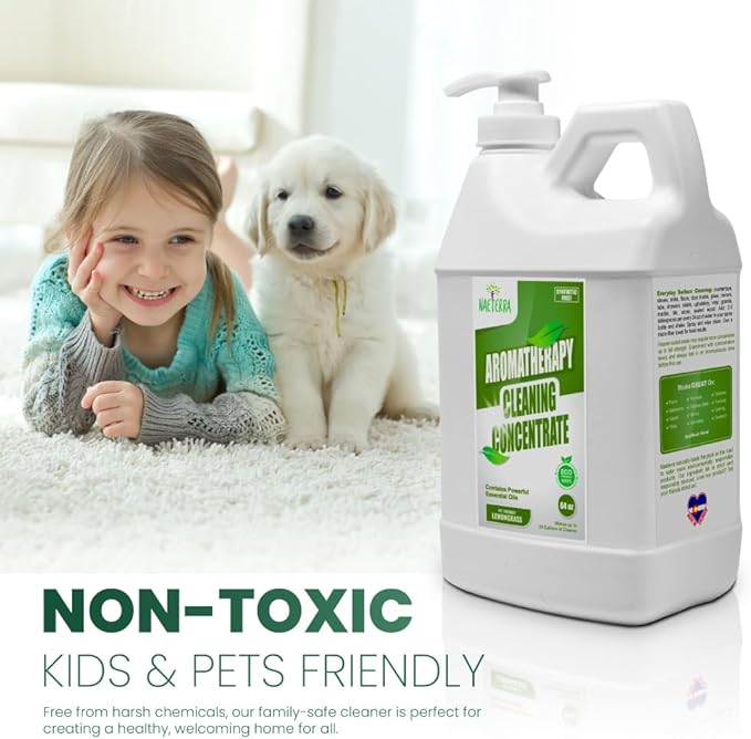 Naeterra Lemongrass Aromatherapy Cleaning Concentrate 64 oz - Natural All Purpose Multi Surface Cleaner - Plant Based Essential Oil Formula for Floors Glass & Granite - Pet Safe - Makes 24 Gallons