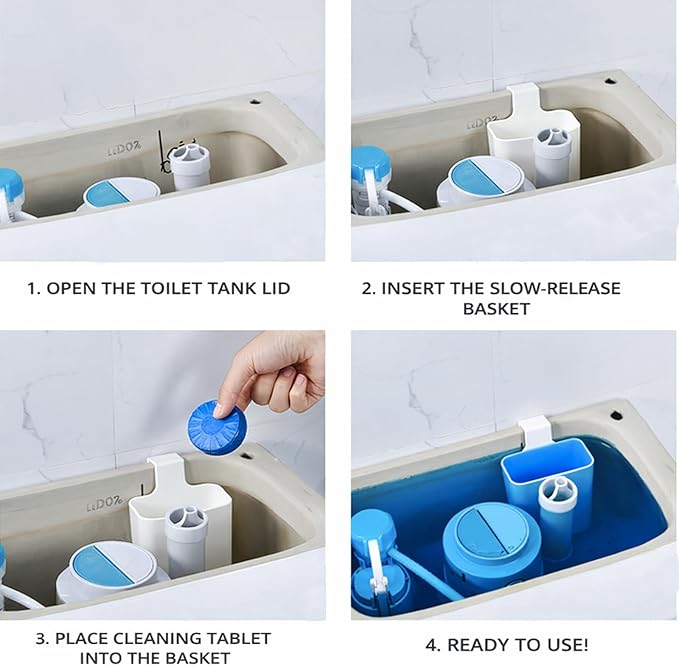 Toilet Tank Tablet Holder, 2 Pack Clip-On Toilet Cleaner Tablet Dispenser Box with Bottom Water Ports for Even Dispersion