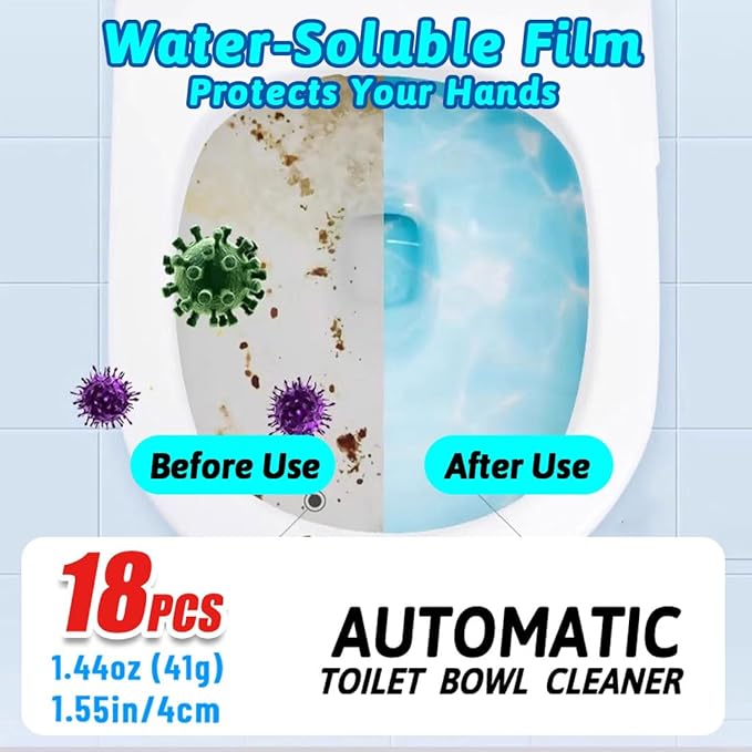 （18 Count） Automatic Toilet Cleaner Tablets, Toilet Bowl Cleaner Tablets, Bathroom Toilet Tank Cleaner，Blue Cleaning Tabs for Bathroom Tank