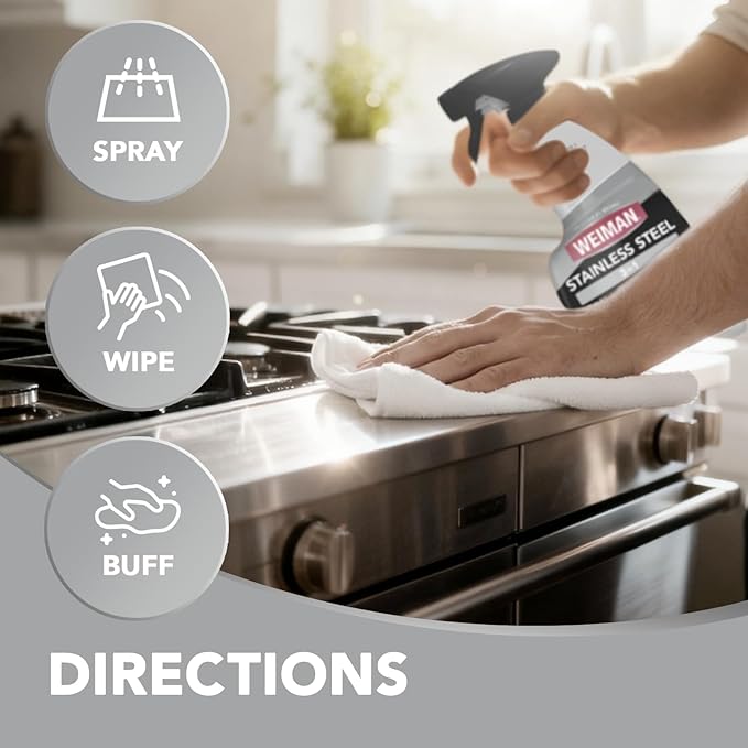 Weiman Stainless Steel Cleaner & Cooktop Heavy Duty Polish - Powerful Appliance Kitchen Cleaning Kit