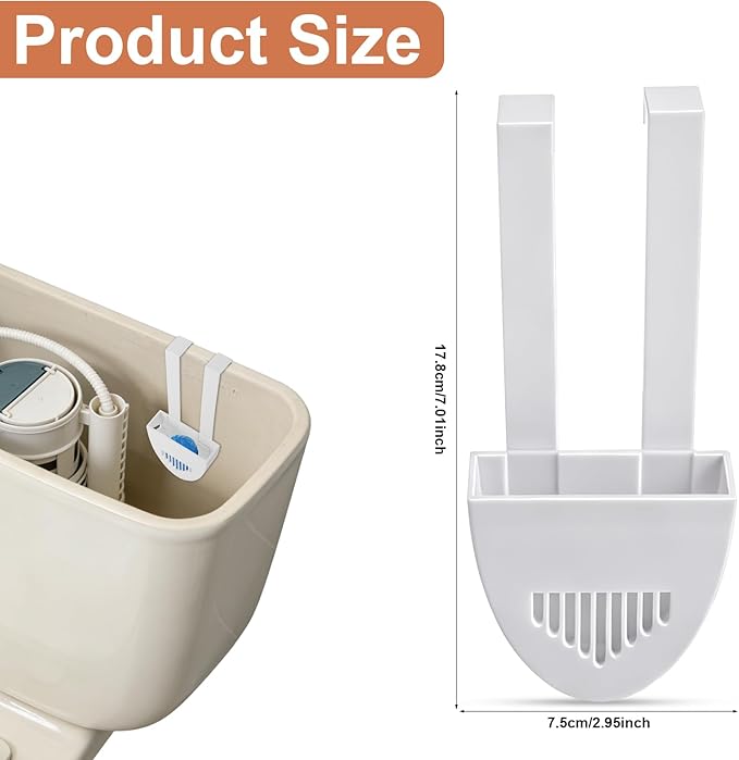 Toilet Tank Cleaning Tablet Holder, 17.8x7.5cm/7.01x2.95in White Plastic Hanging Cleaning Tablet Caddy Brackets Fits Most Standard Toilet Tanks Easy to Install