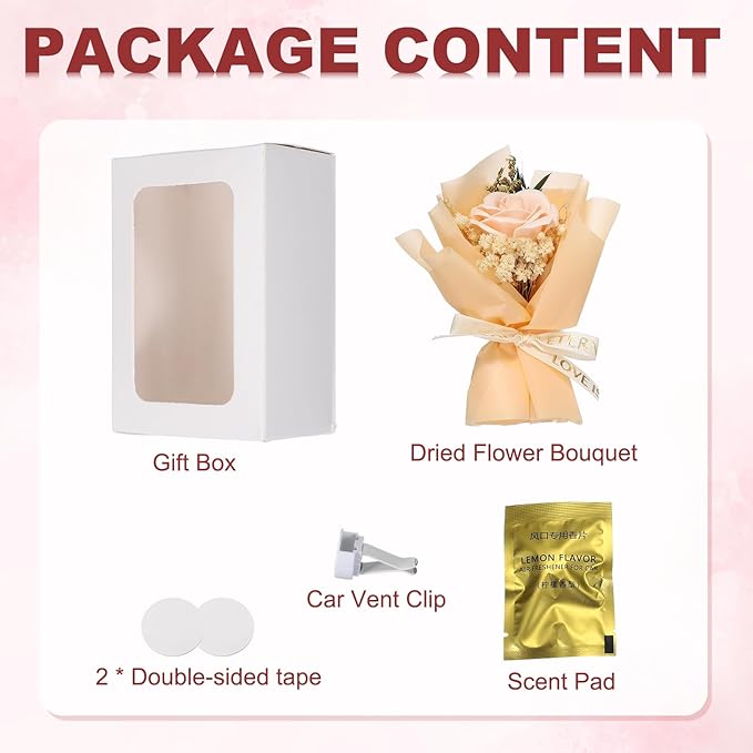 uxcell Beige Small Bouquet Car Air Freshener Vent Clips, Mini Decorative Rose Bouquet with Fragrance Diffuser for Women, Automotive Air Freshener Decoration, Style 4