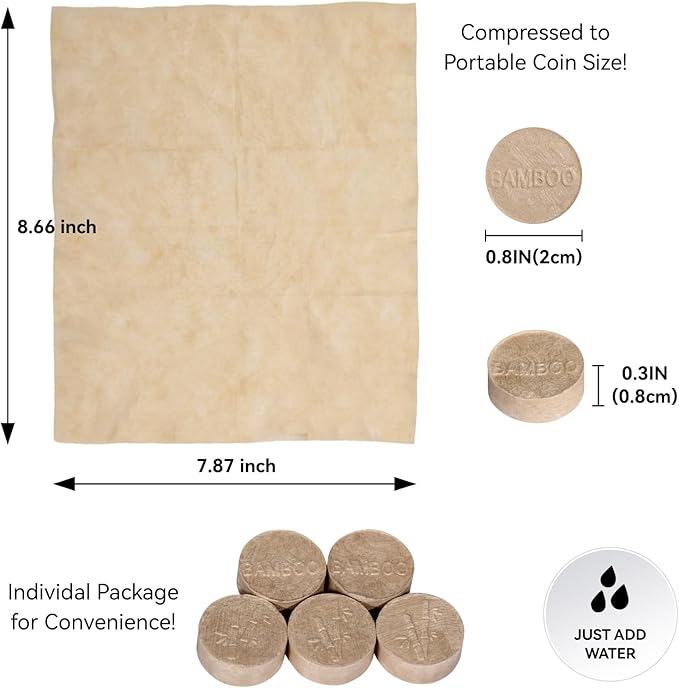 LEKOCH Compressed Towels Bamboo 50 Pcs - Unbleached Face Towels for Travel, Camping & Sensitive Skin | Biodegradable, Expandable, Gym Washcloths