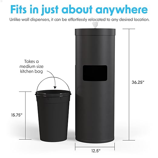 Wipex Wipe Dispenser Refill Bundle - EWG Verified - 2800 Count 8x8" Plant-Based Gym Wipes, Lemongrass & Eucalyptus Scent, Cleaning Wipes Bulk with Black Stainless Steel Floor Dispenser & Trashcan