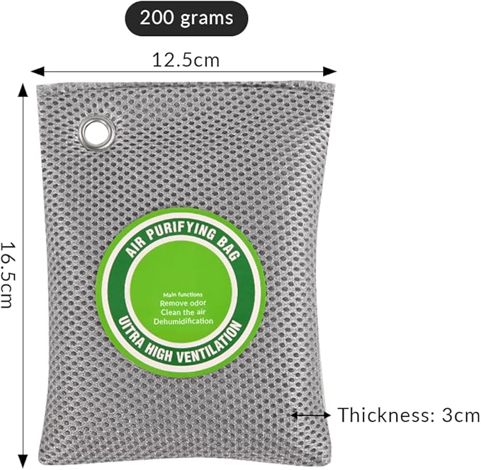 2 Bags Natural Air Purifying Bag | Bamboo Charcoal Odor Absorber for Home & Car | Closet Odor Eliminator, Small Room Deodorizer & Car Air Freshener | Charcoal Bags (200g- gray, Unscented)