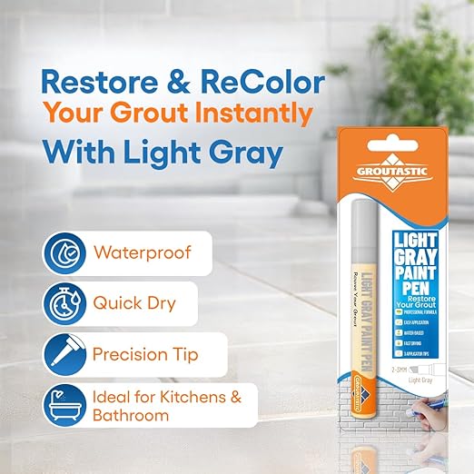 Light Gray Grout Paint Pen Tile Grout Colorant & Sealer Marker, Quick-Dry, Ideal for Bathroom, Shower, Kitchen Tiles Restores Grout Lines, 3 Adjustable Tips (2-3 mm)