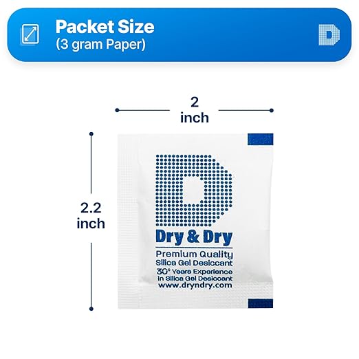 Dry & Dry 3 Gram [30 Packets] Silica Gel Packets Silica Gel Desiccants, Silica Gel Packs - Rechargeable Moisture Absorbers for Food Storage, Electronics, 3D Filament & Safes
