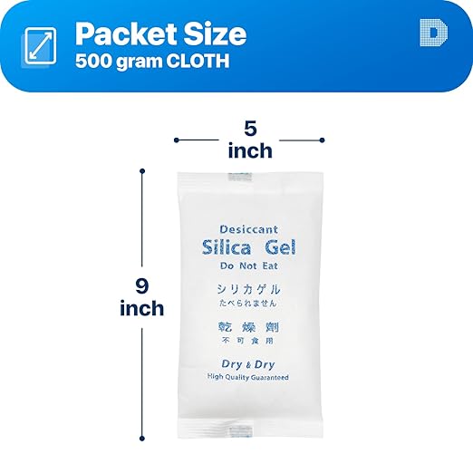 Dry & Dry 500 Gram [5 Packets] Silica Gel Packets Desiccants, Silica Packets - Rechargeable Moisture Absorbers for Food Storage, Electronics, 3D Filament & Safes