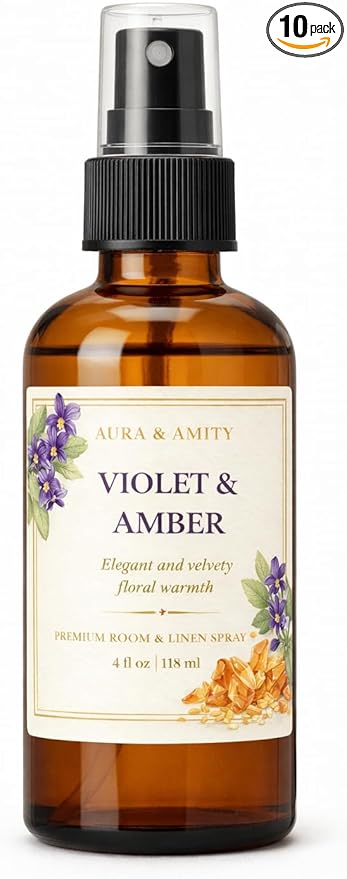 Aura & Amity Premium Room & Linen Spray – Handmade Luxury Fabric & Home Fragrance Mist, Long-Lasting, Made in USA (Violet & Amber)