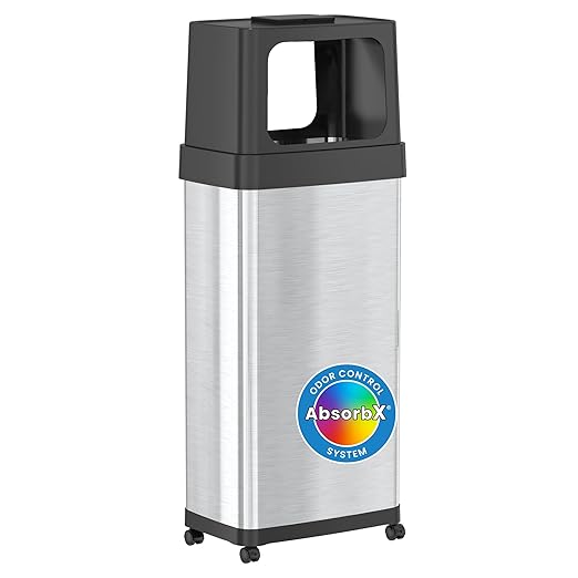 iTouchless 24 Gallon Dual-Side Opening Trash Can with Odor Filter & Locking Wheels ??Stainless Steel Commercial Garbage Bin for Restaurants, Kitchens, Offices, Lobbies & More
