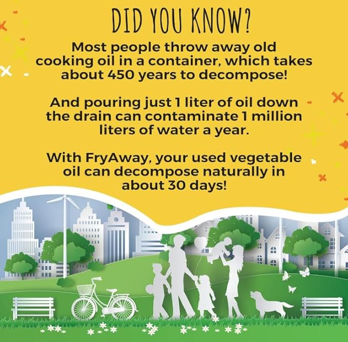 FryAway Super Fry Cooking Oil Solidifier, Super Value 3-Pack – Solidifies 4.5 Gallons Cooking Oils - Plant-Based Powder - Fry Oil Away for Mess-Free Cleanup and Disposal - Easy to Use, Made in the USA