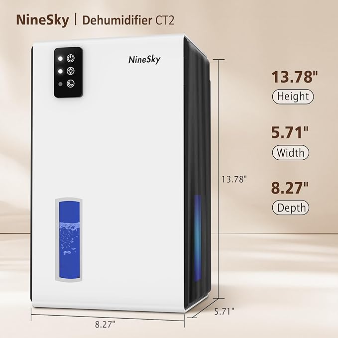 NineSky Dehumidifier, 1000 sq.ft Dehumidifiers for Home with 95oz Large Water Tank,Quiet Dehumidifier with 7-Color Ambient Light & Auto Shut Off, Dehumidifier for Basement, Bedroom, Bathroom (White)