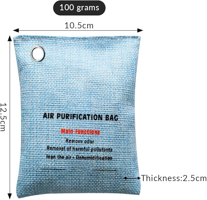 2 Bags Natural Air Purifying Bag | Bamboo Charcoal Odor Absorber for Home & Car | Closet Odor Eliminator, Small Room Deodorizer & Car Air Freshener | Charcoal Bags (100g light blue, Unscented)