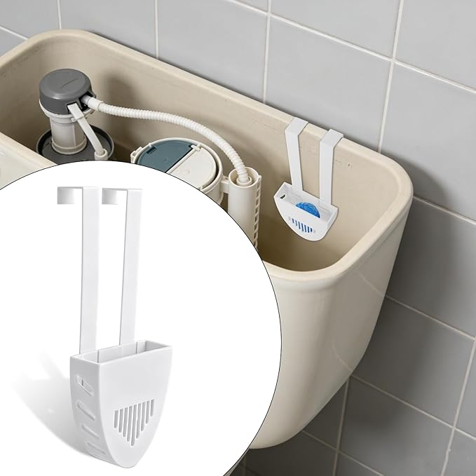 Toilet Tank Cleaning Tablet Holder, 17.8x7.5cm/7.01x2.95in White Plastic Hanging Cleaning Tablet Caddy Brackets Fits Most Standard Toilet Tanks Easy to Install