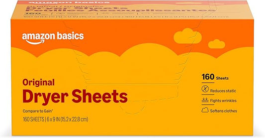 Amazon Basics Dryer Sheets, Original, Laundry Fabric Softener, 160 Count