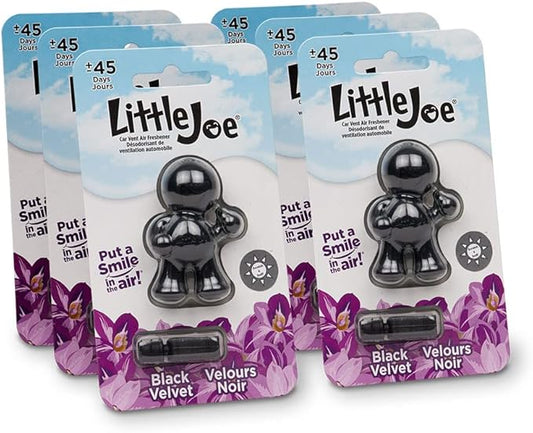 Little Joe 96405-6PK Black Velvet Scent Car Air Freshener Vent Clip, Fights Odors for up to 45 Days, Long-Lasting Freshness, Cute Car Odor Eliminator, Pack of 6