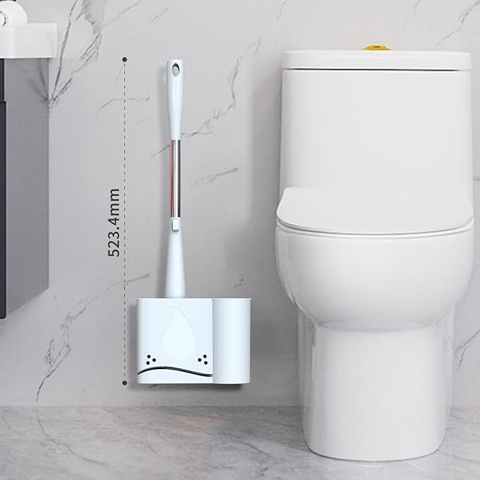 Hillyfe Toilet Brush and Holder Set,Silicone Removable Cleaner Brush,5 PCS Toilet Bowl Cleaner Tablets and Wall-Mount Hook,Ventilation Slots Base for Bathroom Apartment RV Deep Cleaning,White
