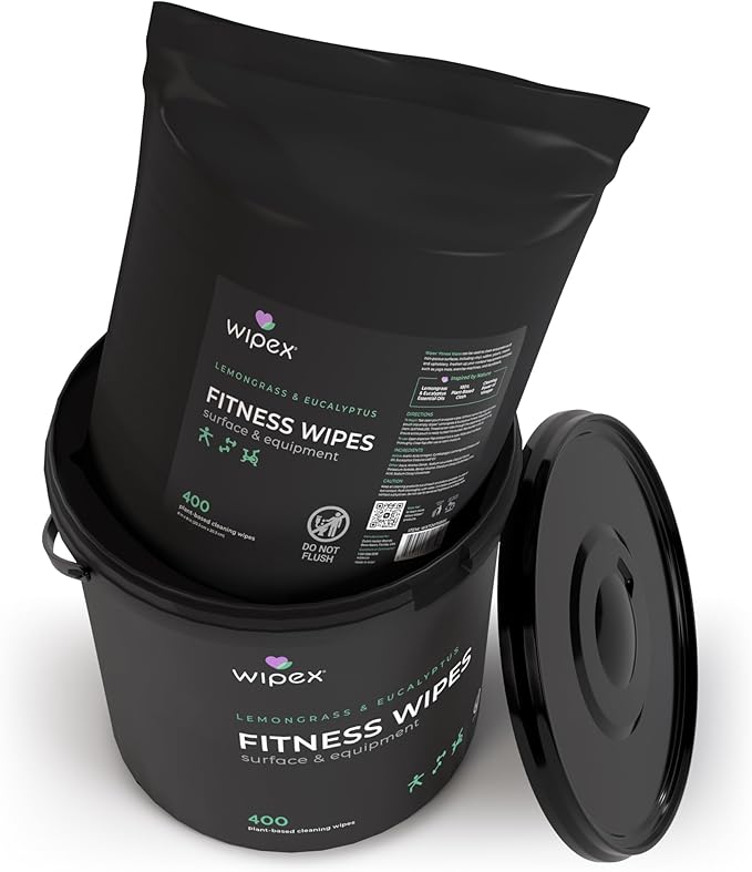 Wipex Gym Wipes Bucket Refill Roll - EWG Verified - Plant-based Fitness Equipment Wipes, Lemongrass, Eucalyptus & Vinegar Wipes to Clean Surfaces, Yoga Mat & Gym Cleaner, 400 Count (Pack of 2)