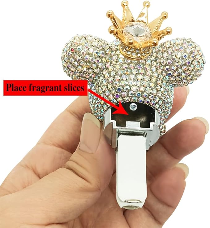Handmade Bling Rhinestone Bear Car Air Freshener Cute Ornaments Car Vent Clips Accessories Perfume Clip Aromatherapy Diffuser Fragrance Cotton Pad Car Interior Decoratio Women Girl (Black)