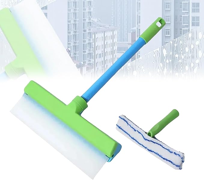 AquaSwipe Window Squeegee, Aqua Swipe Window Cleaner, Recyclable Silicone Window Squeegee Kit with Microfiber Scrubber, Glass Cleaning Tools for Shower Glass Mirror, Car(Green)